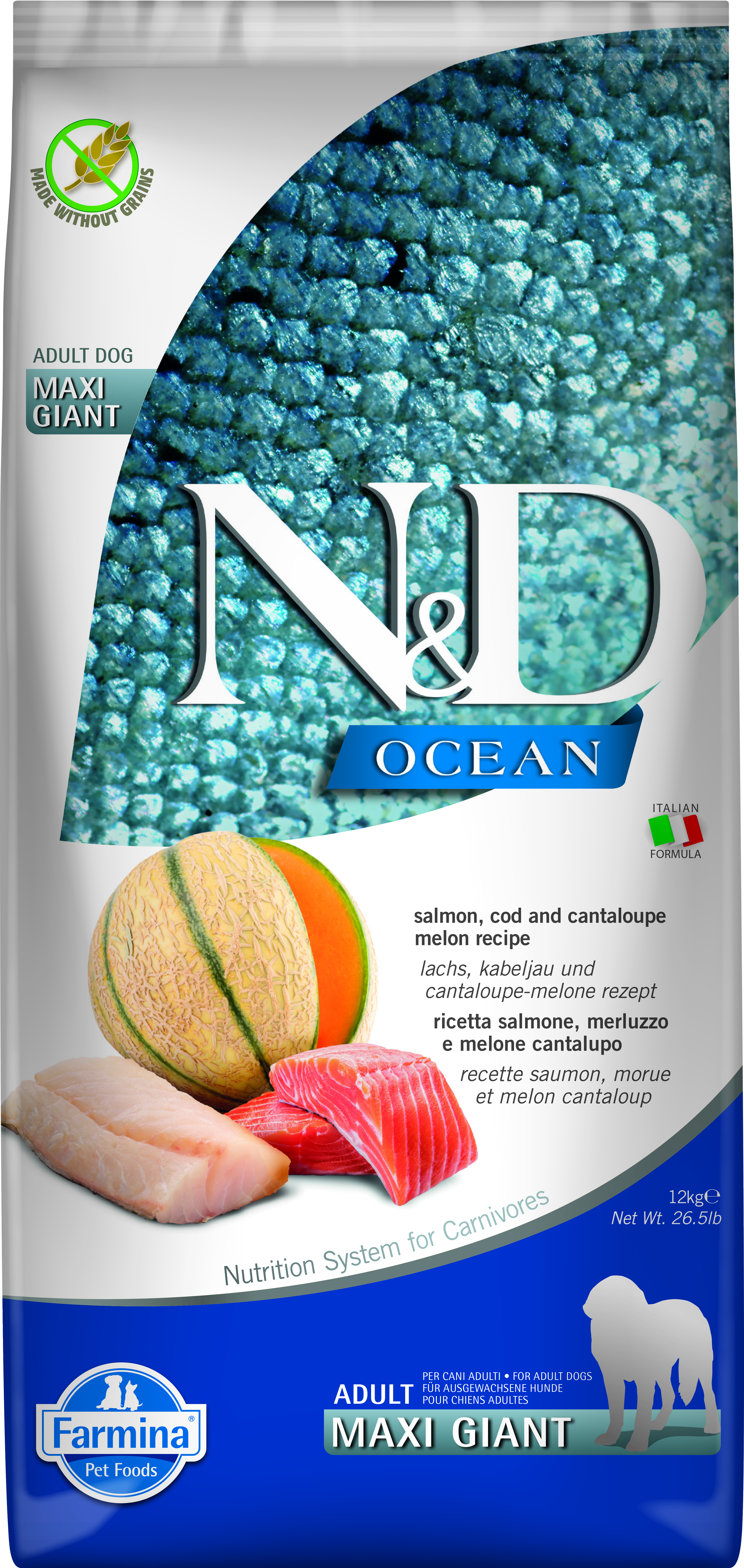 N&D OCEAN DOG Adult Giant Salmon & Cod & Melon 12Kg