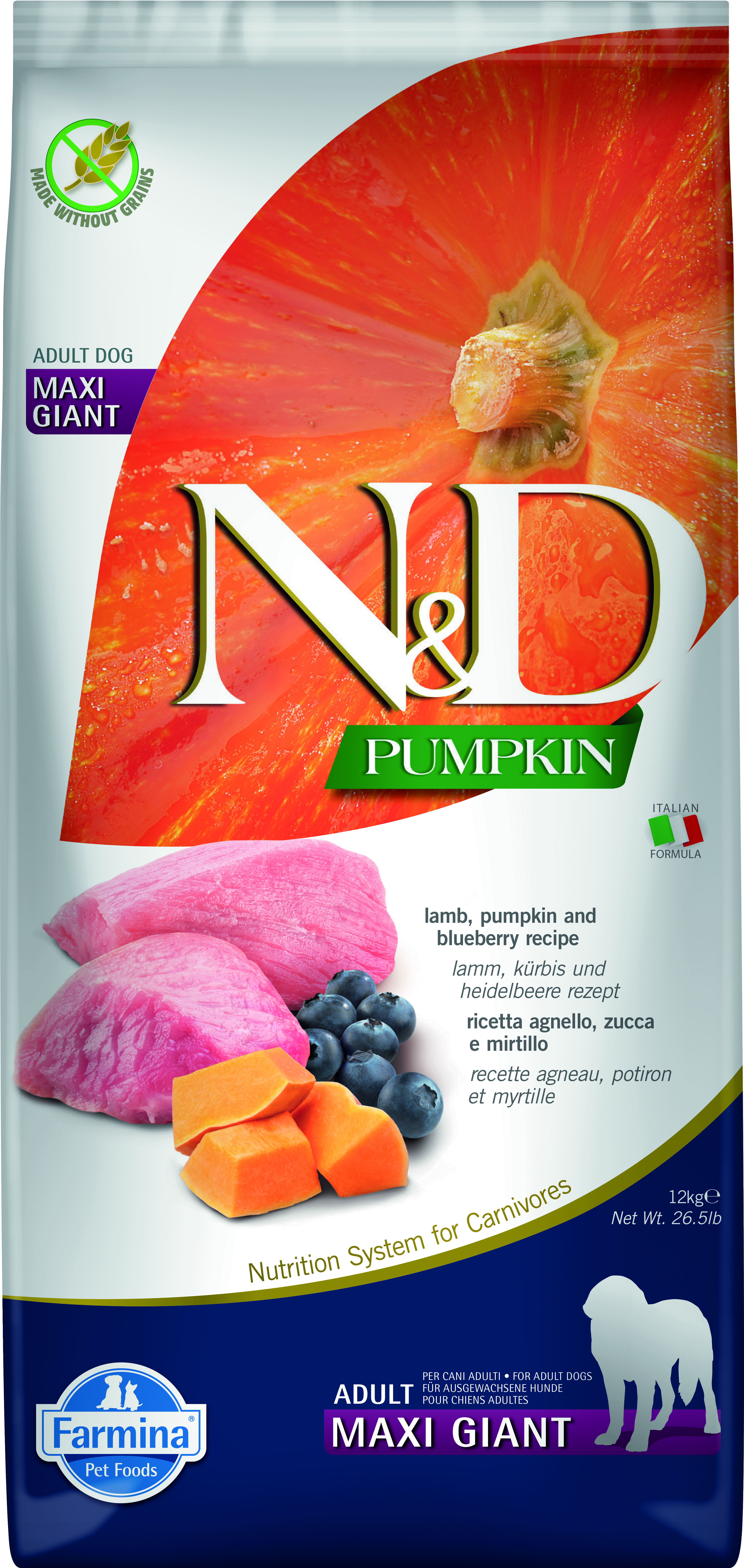 N&D Pumpkin DOG Adult Giant Lamb & Blueberry 12Kg