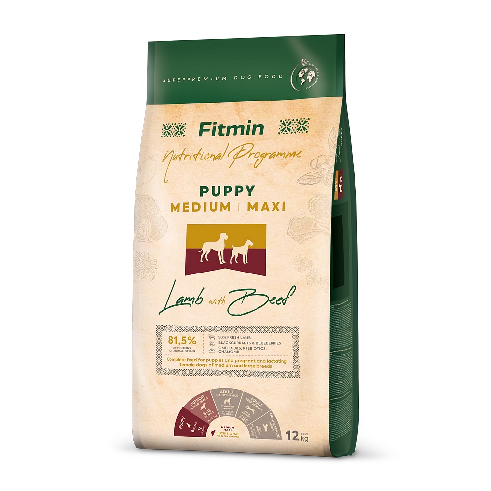Fitmin Medium Maxi Puppy Lamb With Beef kompletní krmivo pro štěňata 12 kg