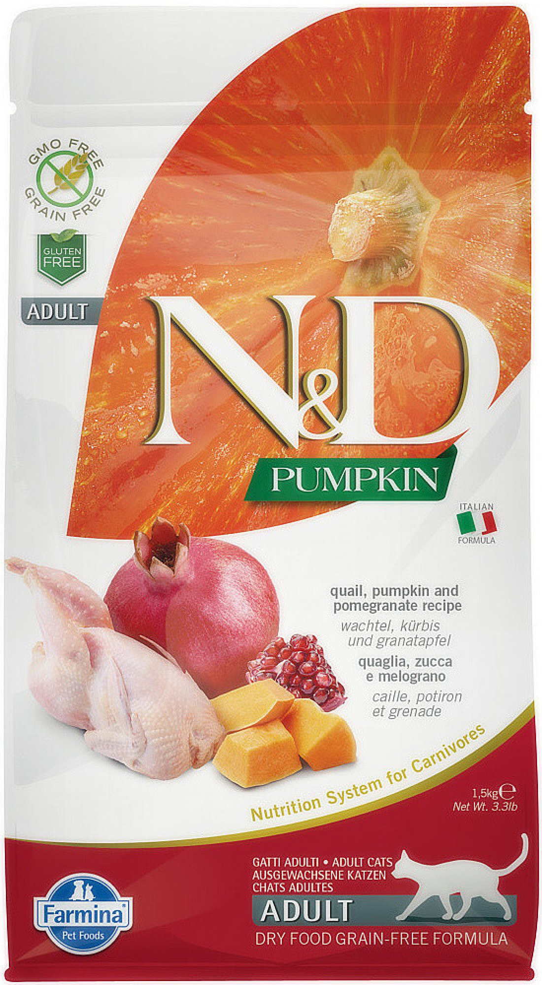 N&D Grain Free Cat Adult Pumpkin Neutered Quail & Pomegranate 1,5 kg 