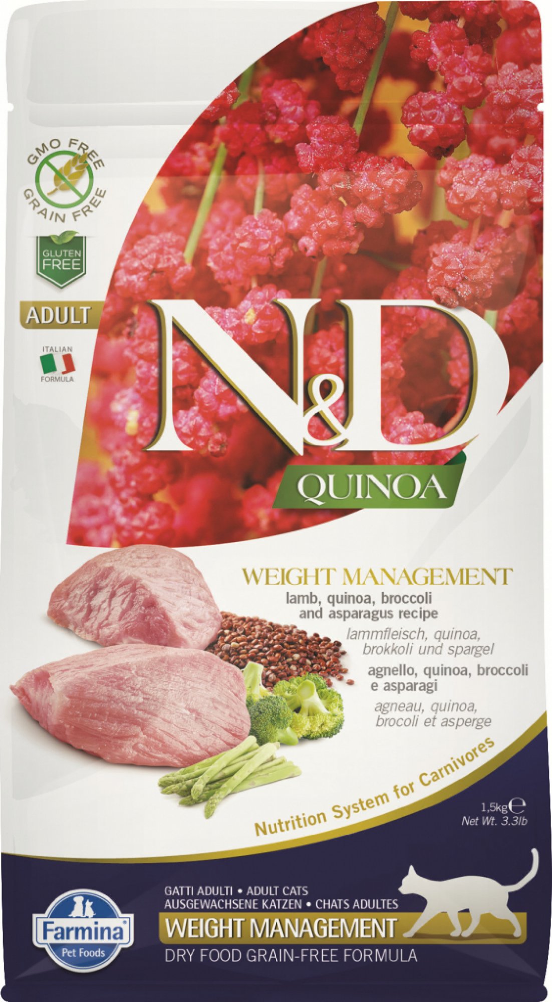 N&D Grain Free Cat Adult Quinoa Weight Managment Lamb & Broccoli 1,5 kg 