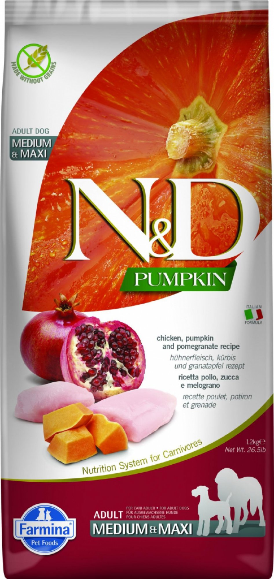 N&D Grain Free Dog Adult M/L Pumpkin Chicken & Pomegranate 12 kg 