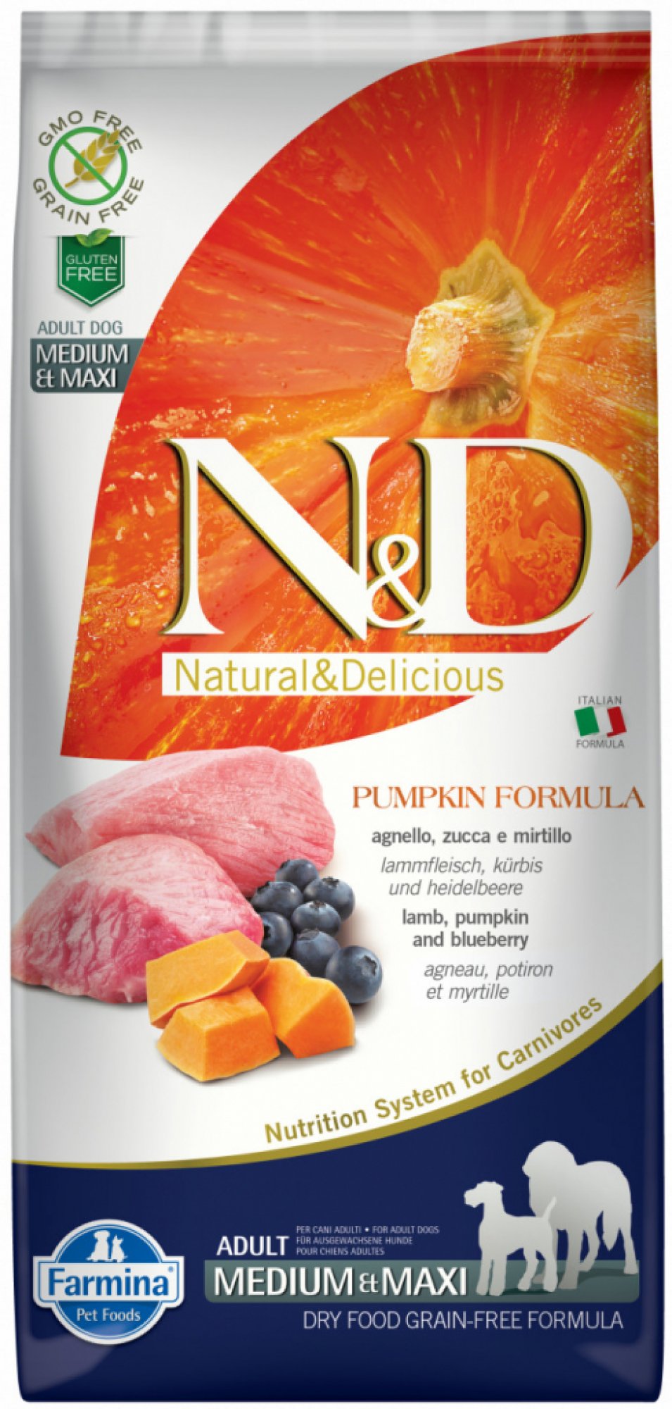 N&D Grain Free Dog Adult M/L Pumpkin Lamb & Blueberry 12 kg 