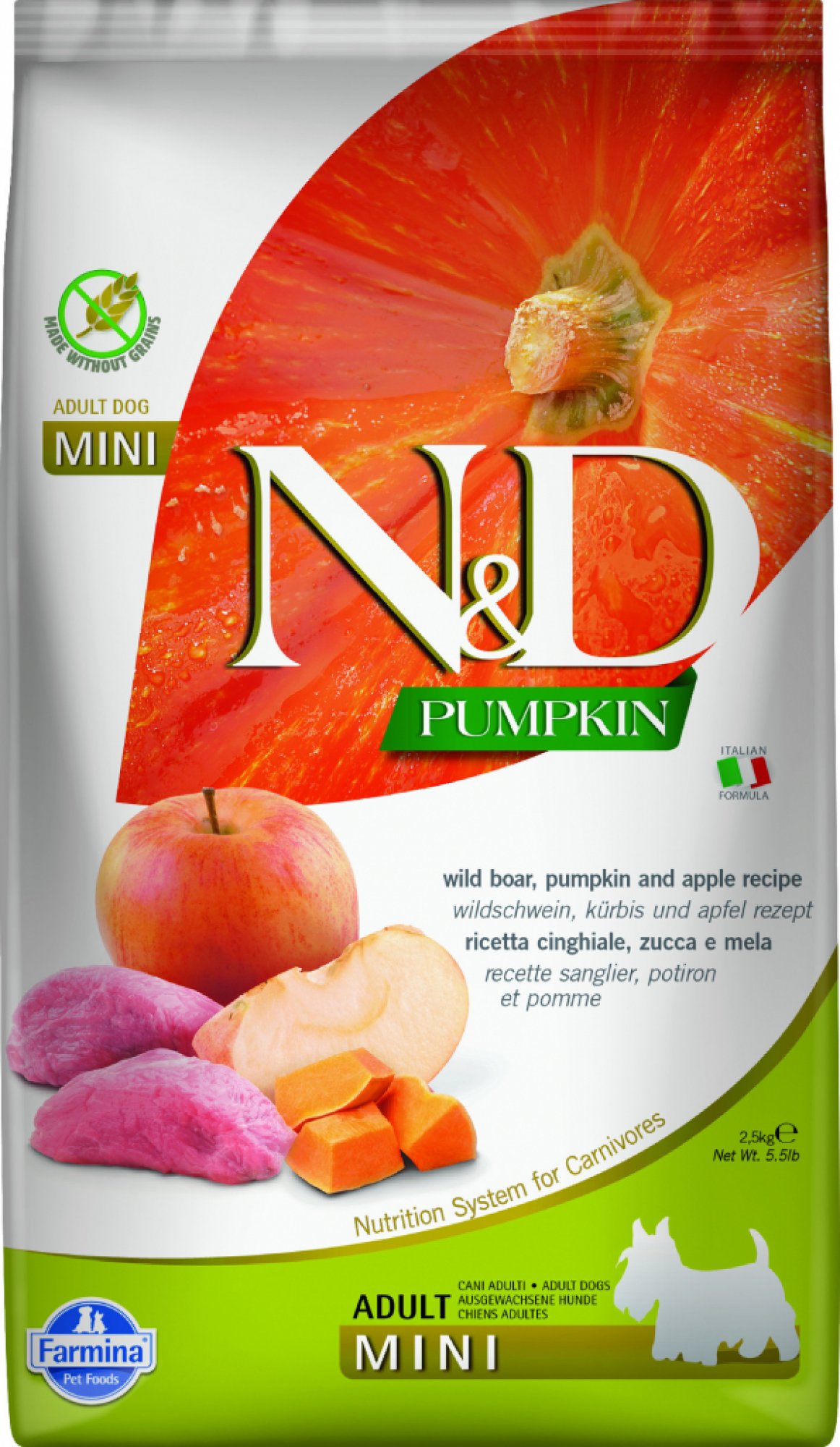 N&D Grain Free Dog Adult Mini Pumpkin Boar & Apple 2,5 kg 