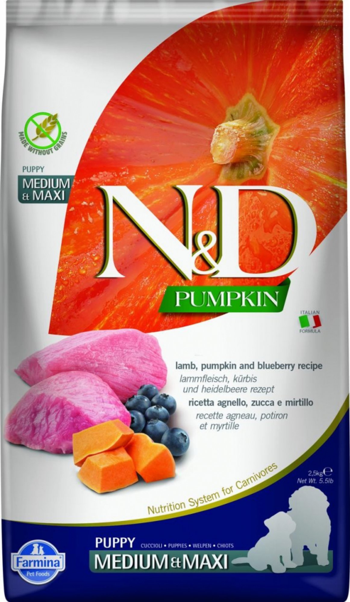 N&D Grain Free Dog Puppy M/L Pumpkin Lamb & Blueberry 2,5 kg 