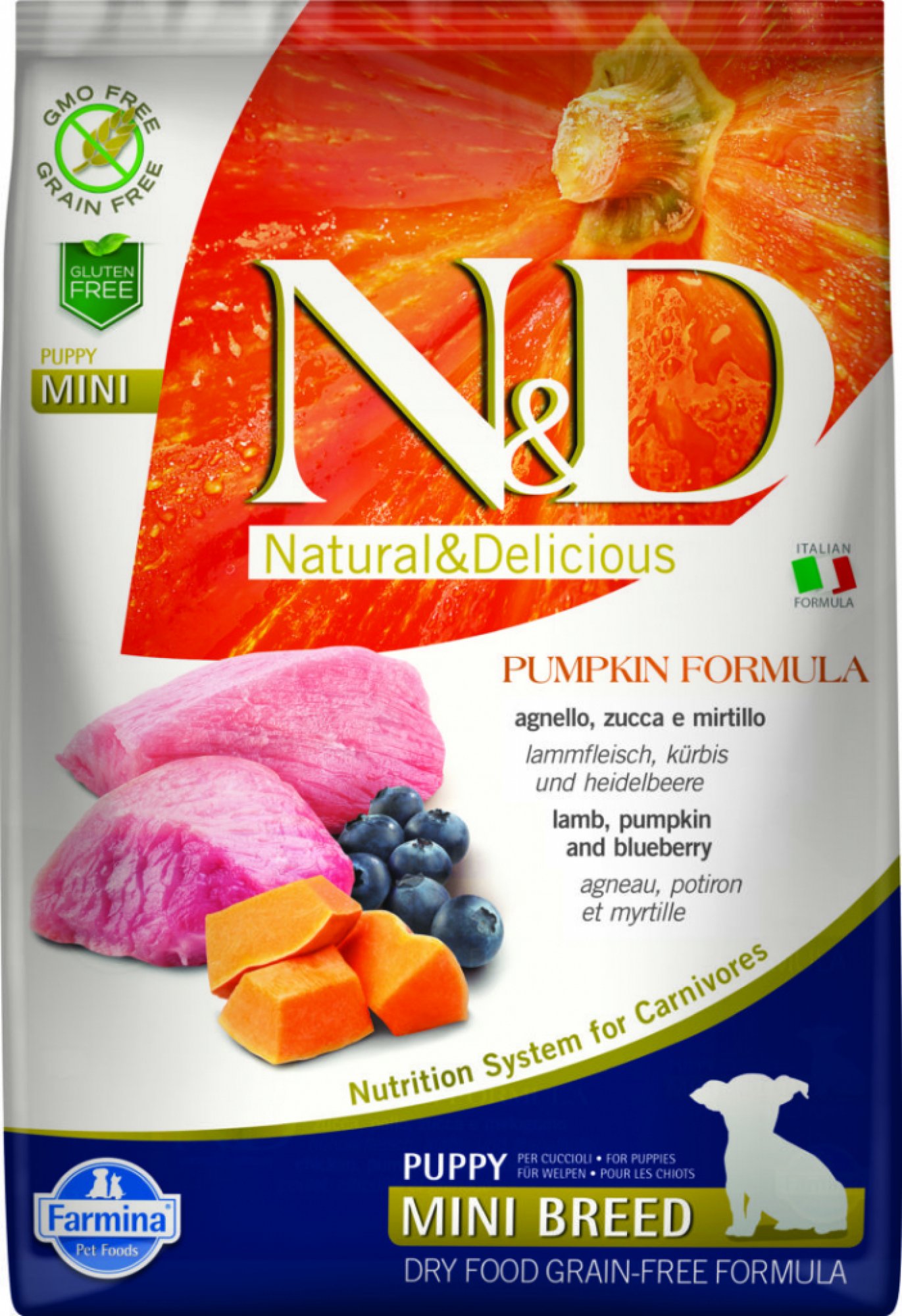 N&D Grain Free Dog Puppy Mini Pumpkin Lamb & Blueberry 800 g 
