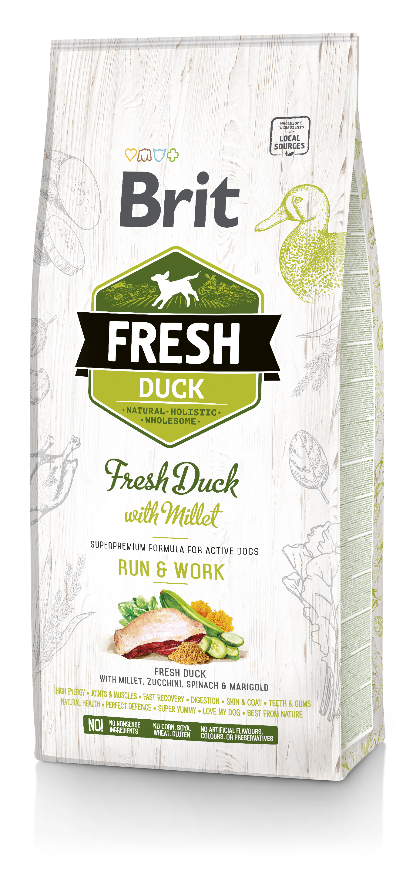 Brit Fresh Dog Duck & Millet Active Run & Work 12kg 