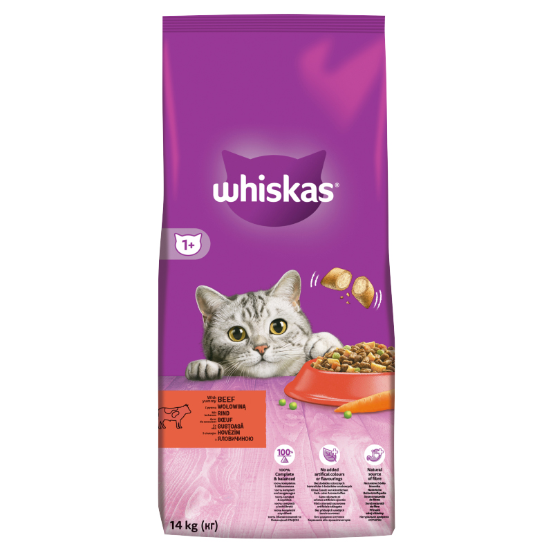 Whiskas Dry s hovězím masem a játry 14kg 