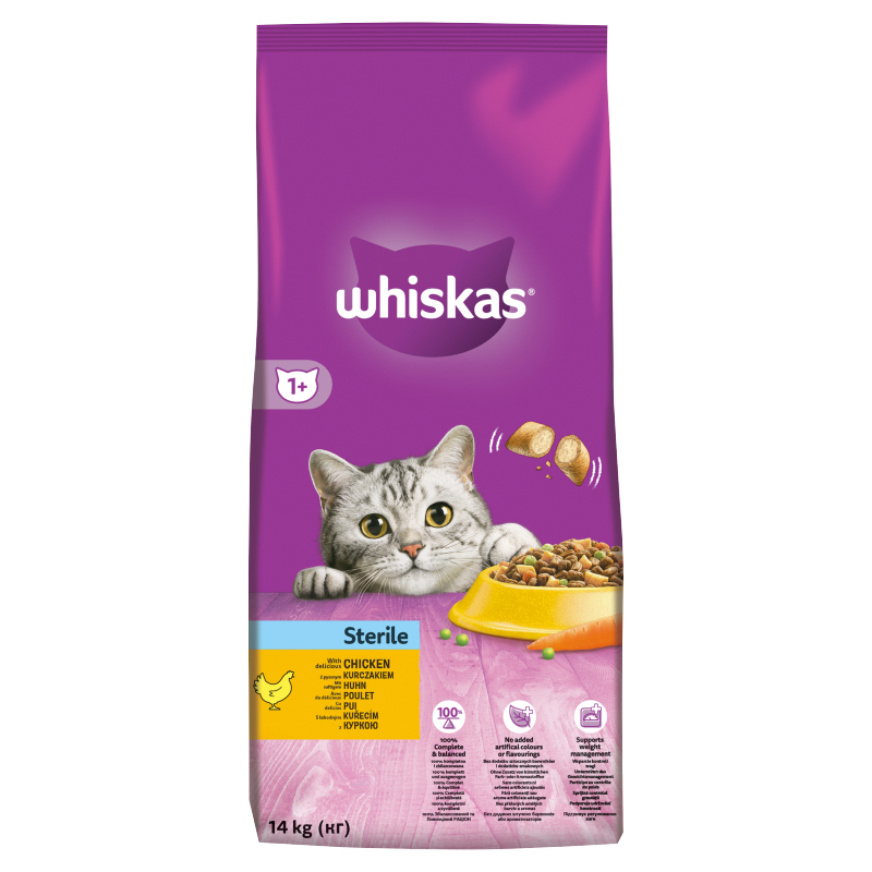 Whiskas Dry s kuřecím masem - STERILE 14kg 