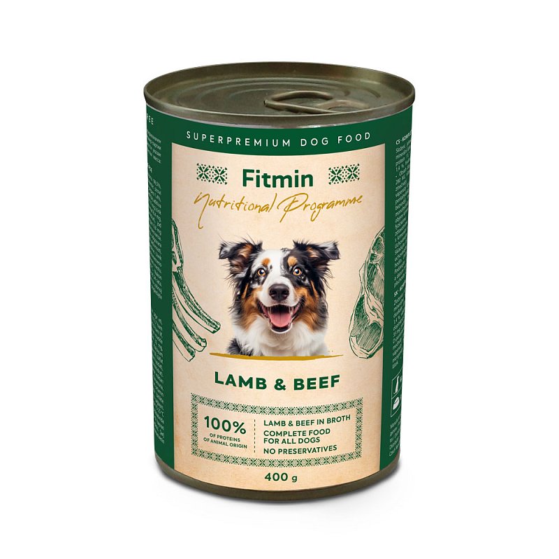 Fitmin monoproteinová konzerva s jehněčím a hovězím masem pro psy 400g