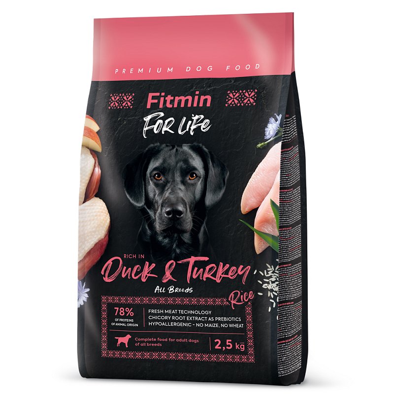 Fitmin For Life adult Duck & Turkey kompletní krmivo pro psy 2,5kg