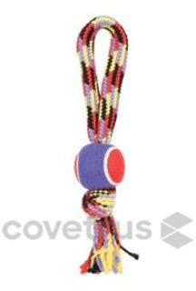  Pískací hračka kombinující lano a tenisový míček . Vlákna lana přispívají k zachování ústní hygieny vašeho psa.